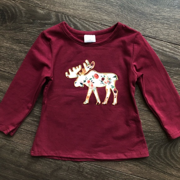 Boutique Toddler Girl Floral Moose Outfit Set - Picture 2 of 3